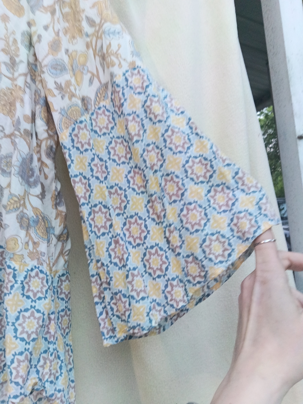 Printed Long Sleeve Boho Top - White, Gold & Blue - Picture 4 of 4